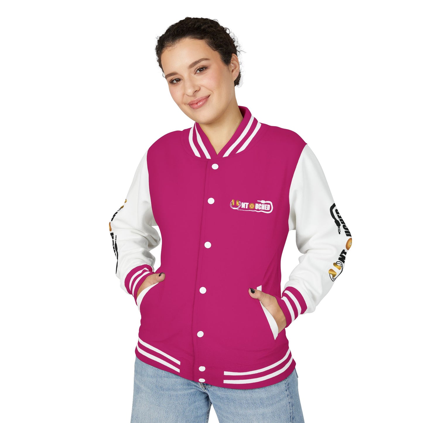 Stylish Unisex UNTOUCHED Letterman Jacket with QR Code Design