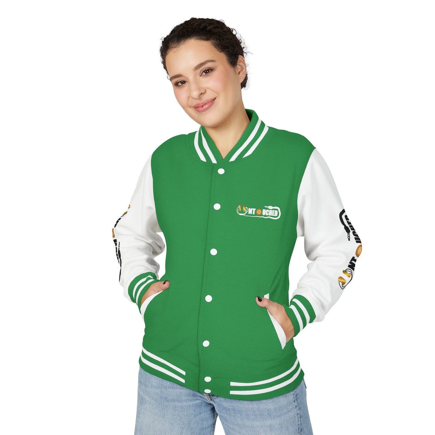 Stylish Unisex UNTOUCHED Letterman Jacket with QR Code Design