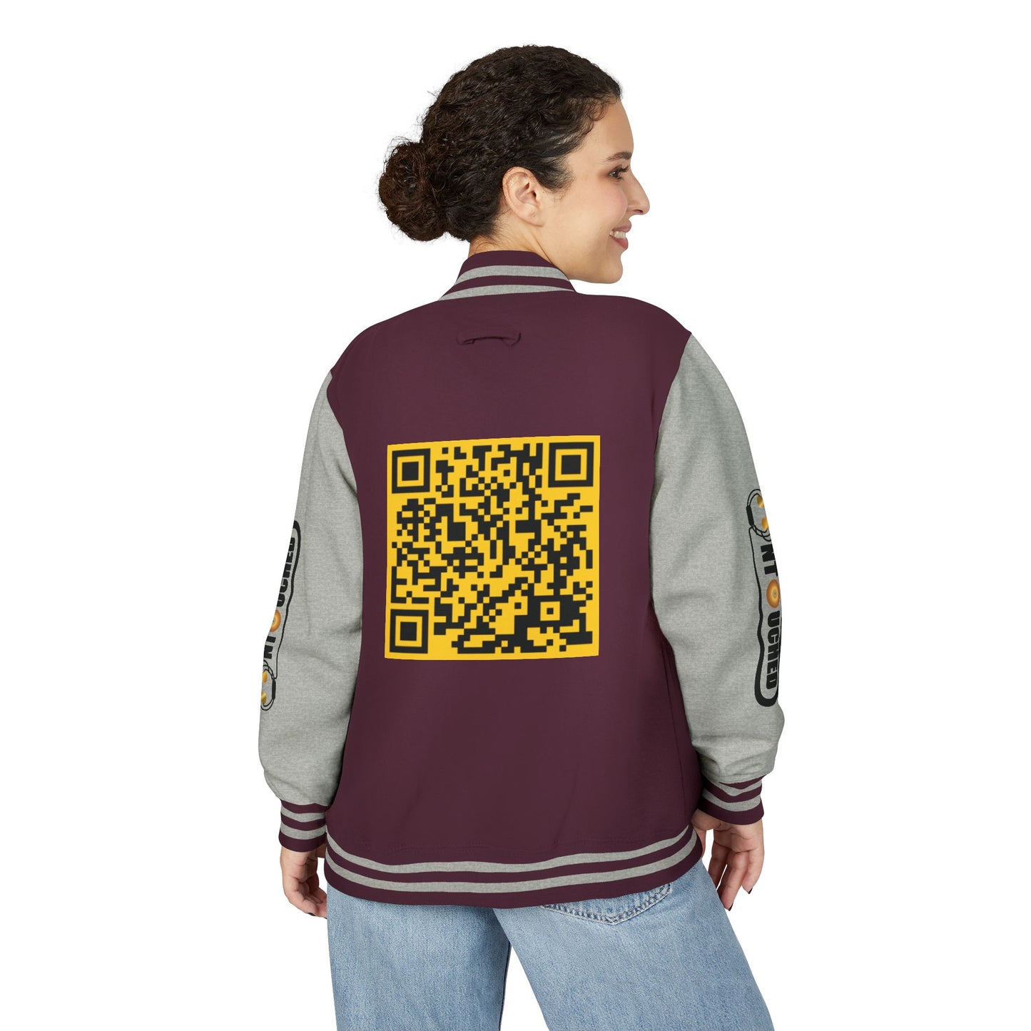 Stylish Unisex UNTOUCHED Letterman Jacket with QR Code Design