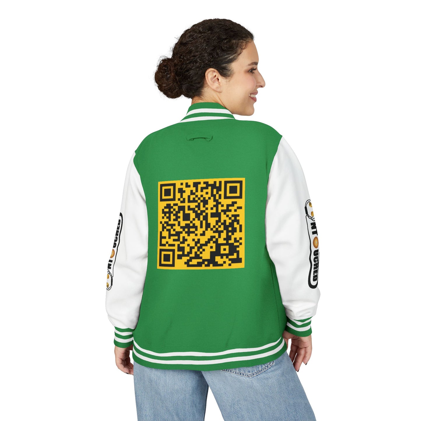 Stylish Unisex UNTOUCHED Letterman Jacket with QR Code Design