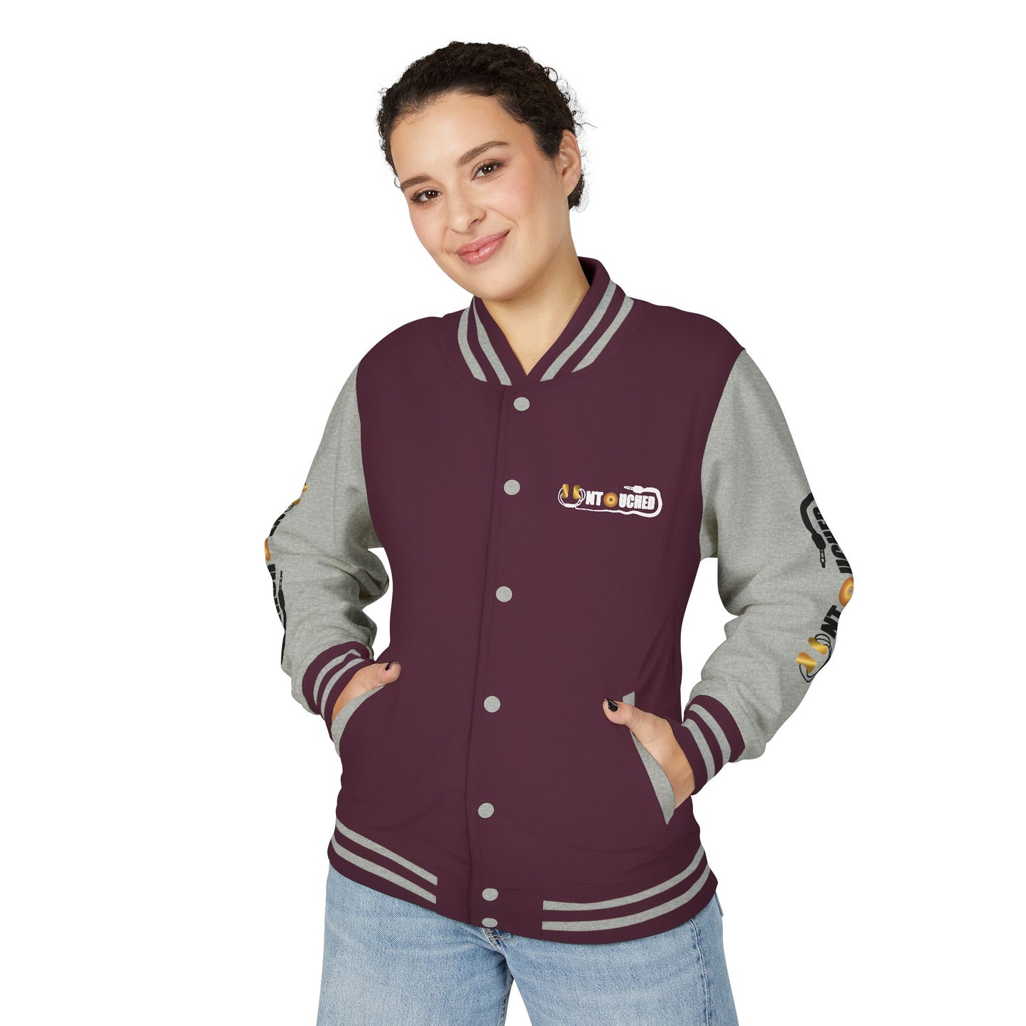 Stylish Unisex UNTOUCHED Letterman Jacket with QR Code Design