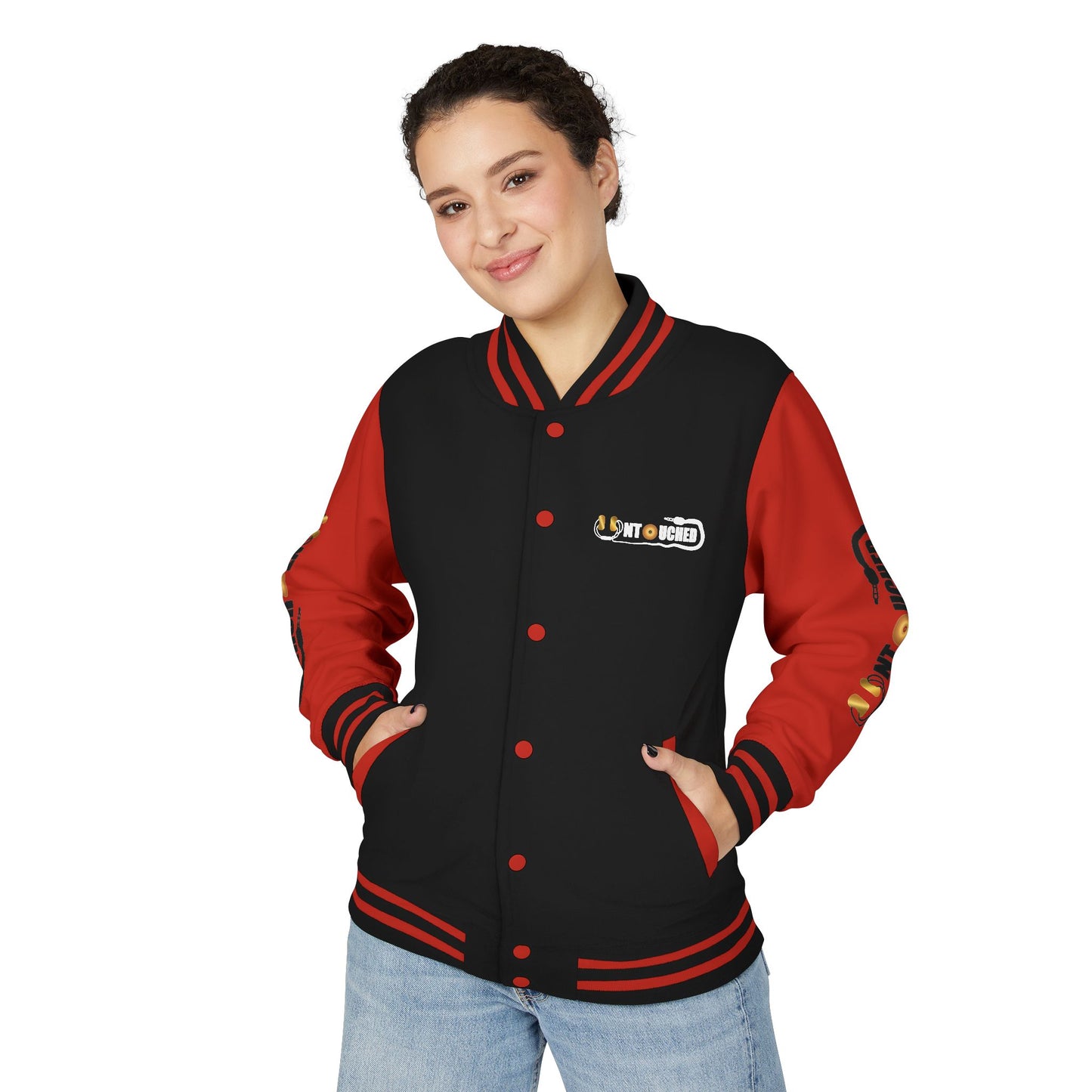 Stylish Unisex UNTOUCHED Letterman Jacket with QR Code Design