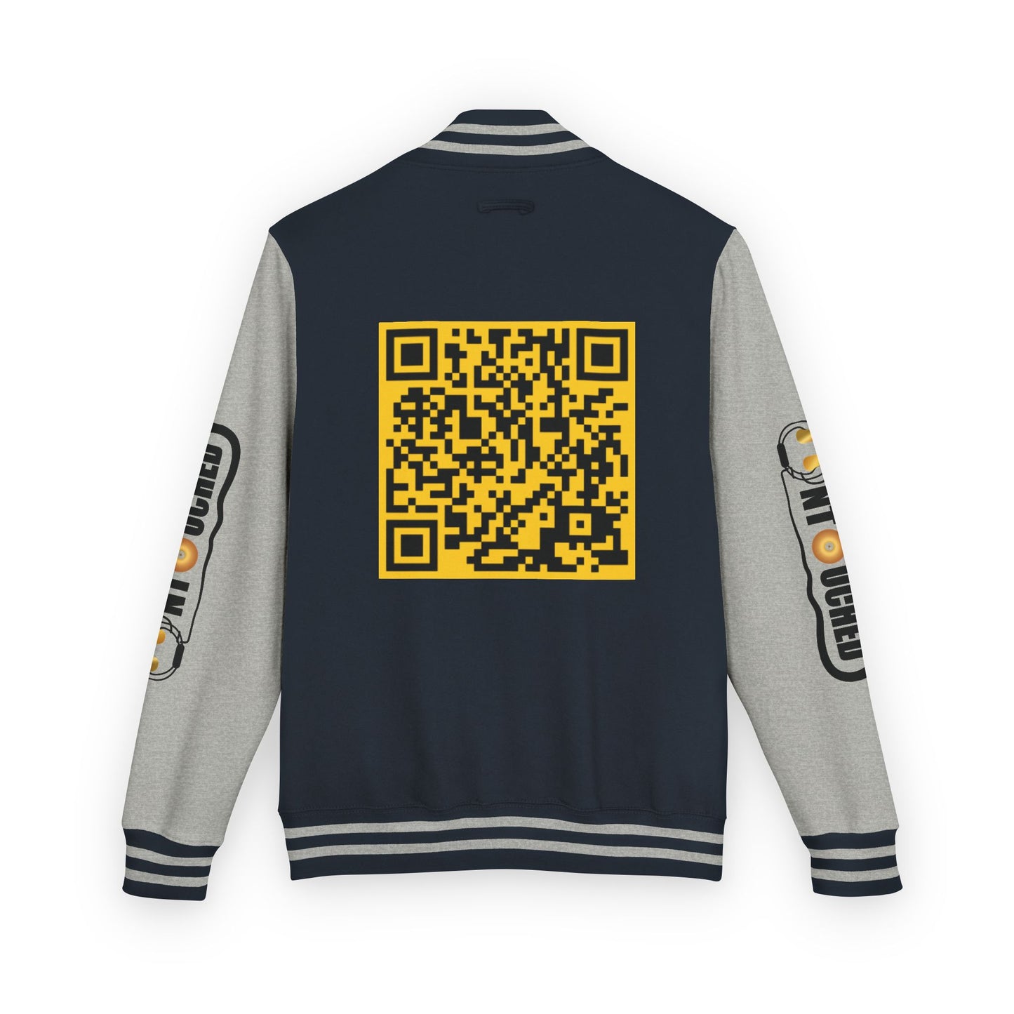 Stylish Unisex UNTOUCHED Letterman Jacket with QR Code Design