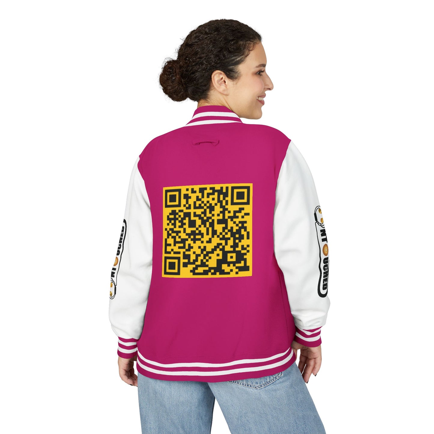 Stylish Unisex UNTOUCHED Letterman Jacket with QR Code Design