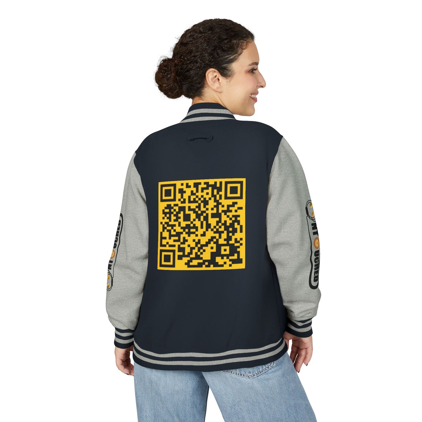 Stylish Unisex UNTOUCHED Letterman Jacket with QR Code Design