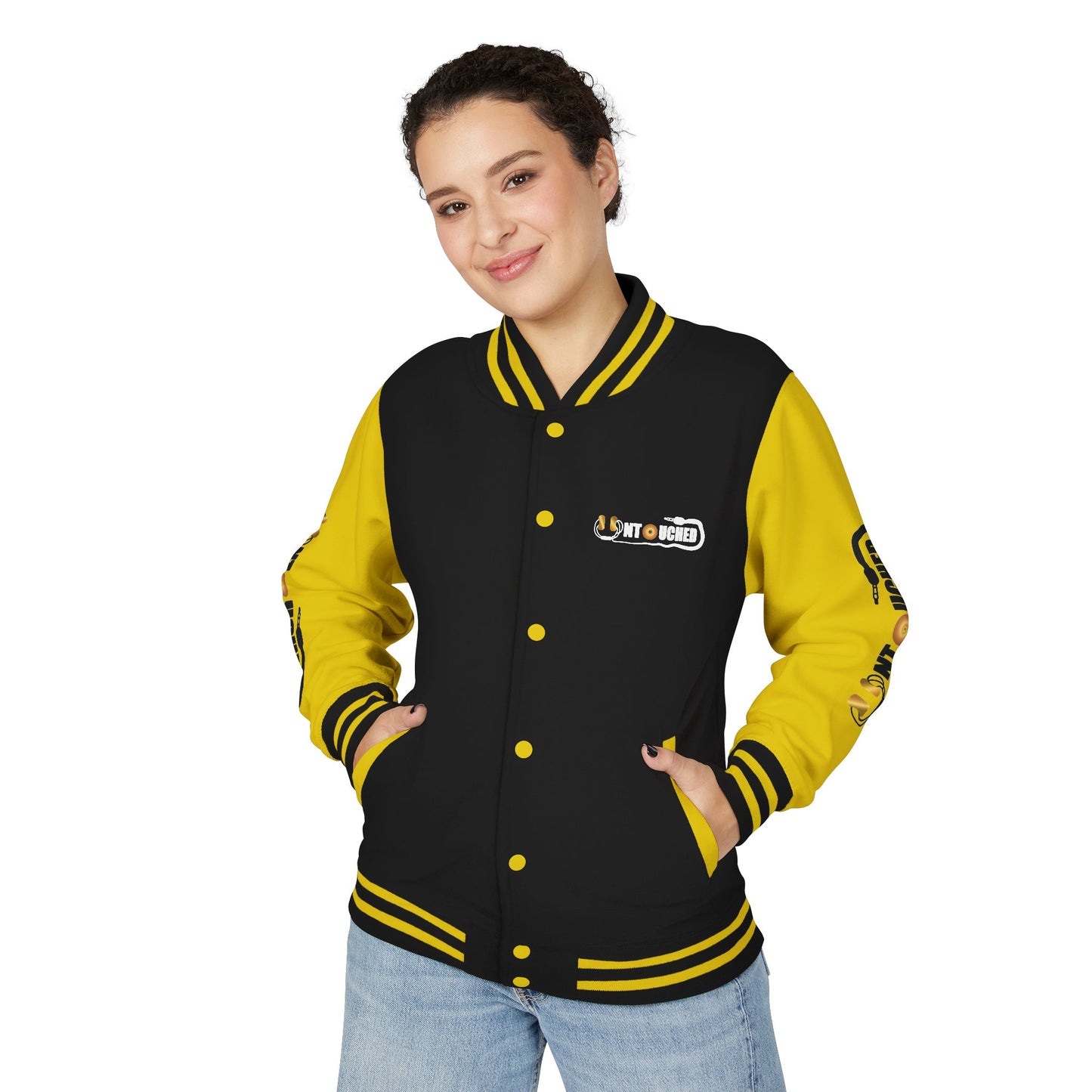 Stylish Unisex UNTOUCHED Letterman Jacket with QR Code Design