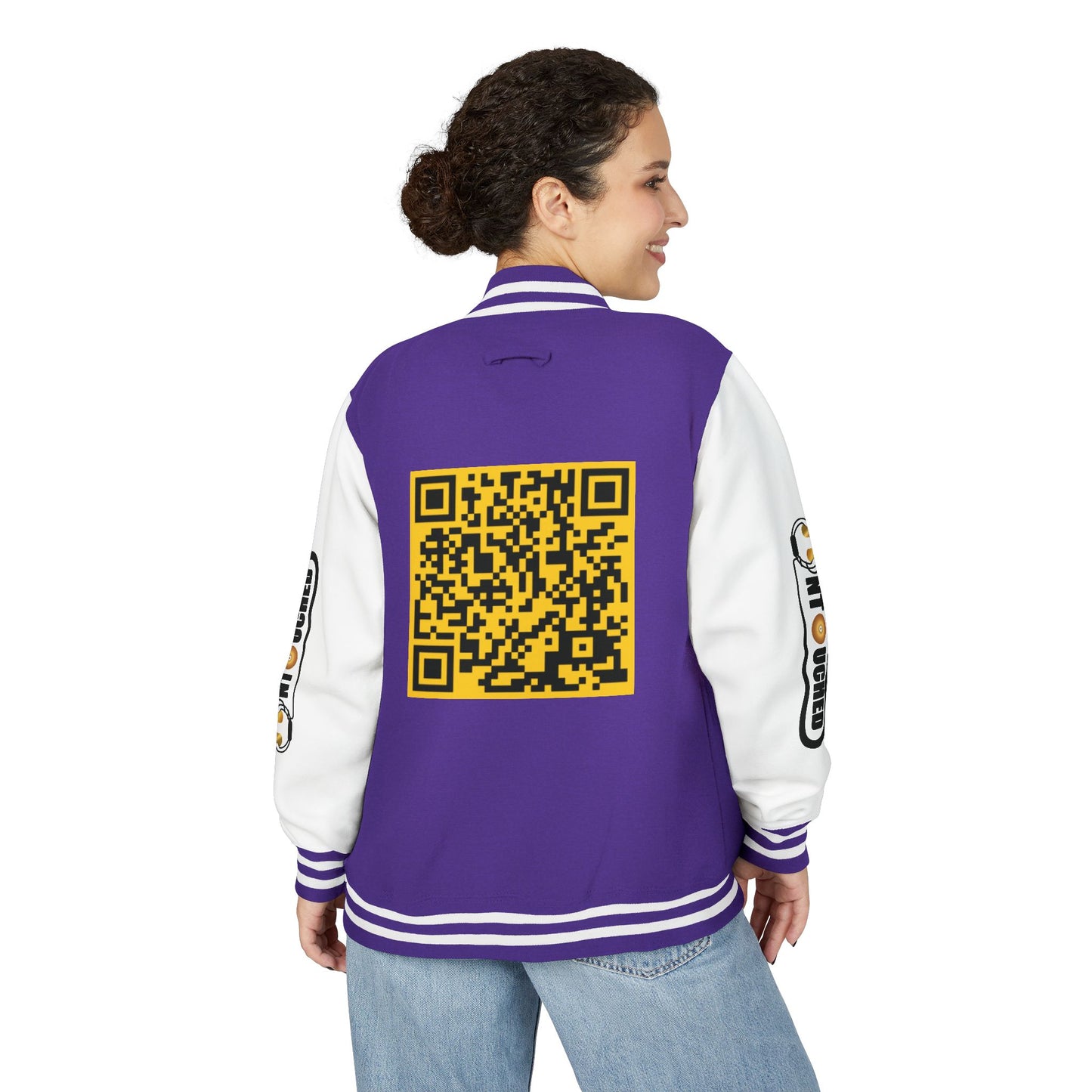 Stylish Unisex UNTOUCHED Letterman Jacket with QR Code Design