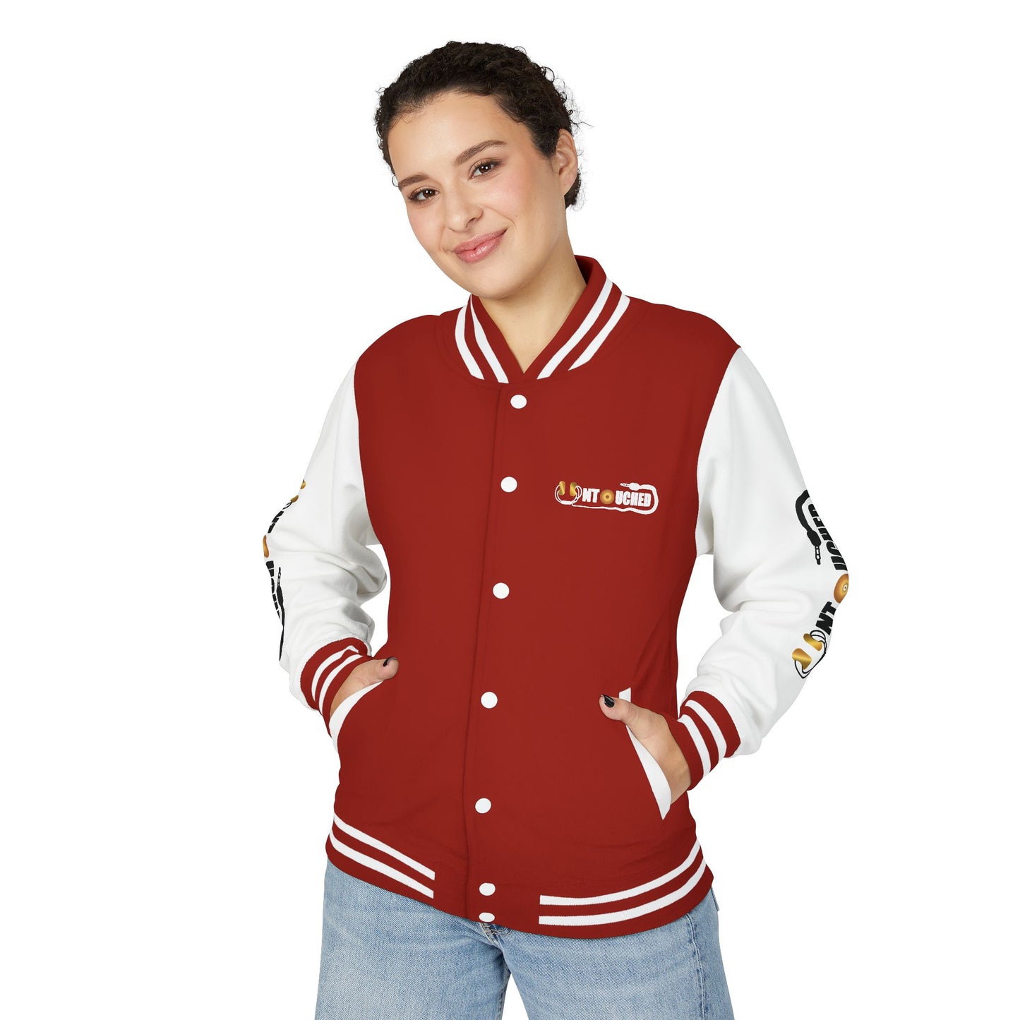 Stylish Unisex UNTOUCHED Letterman Jacket with QR Code Design