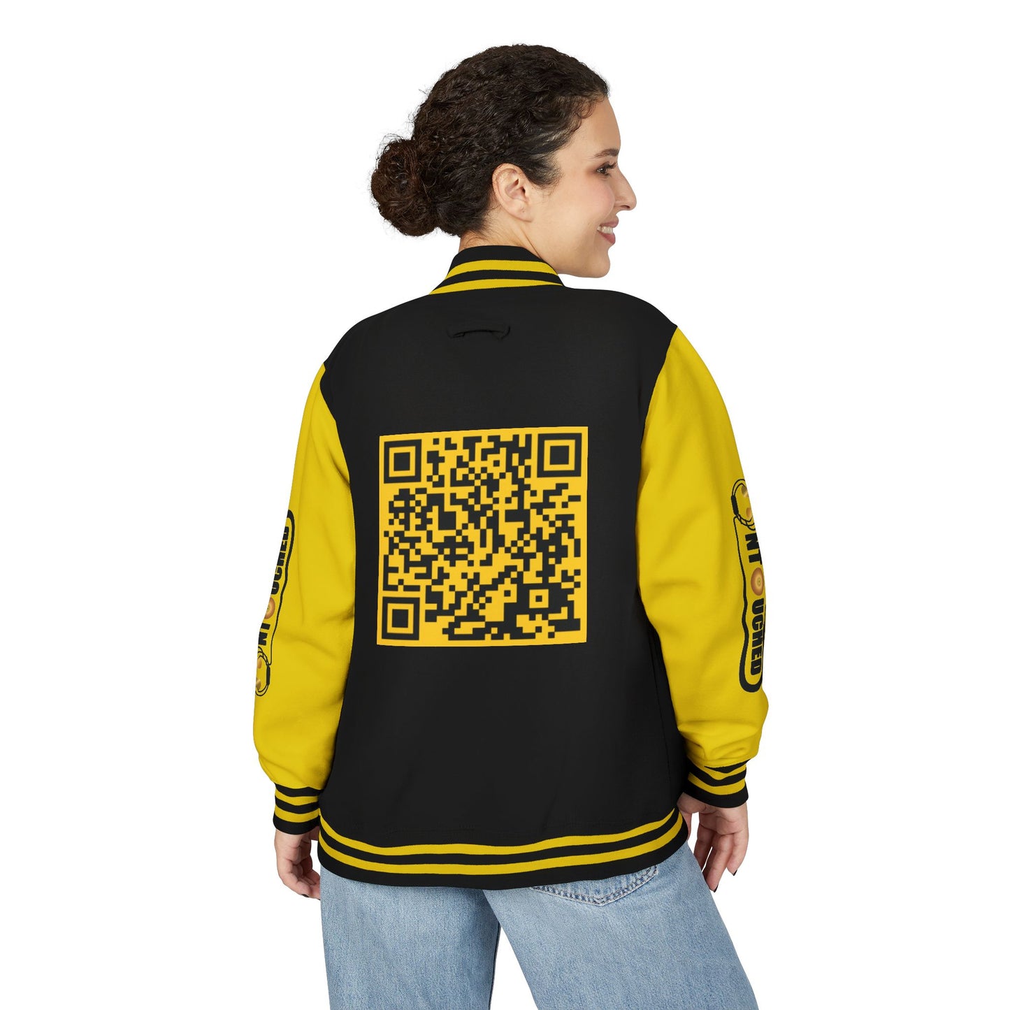 Stylish Unisex UNTOUCHED Letterman Jacket with QR Code Design