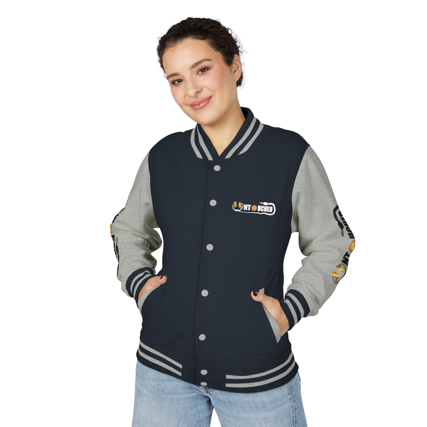 Stylish Unisex UNTOUCHED Letterman Jacket with QR Code Design