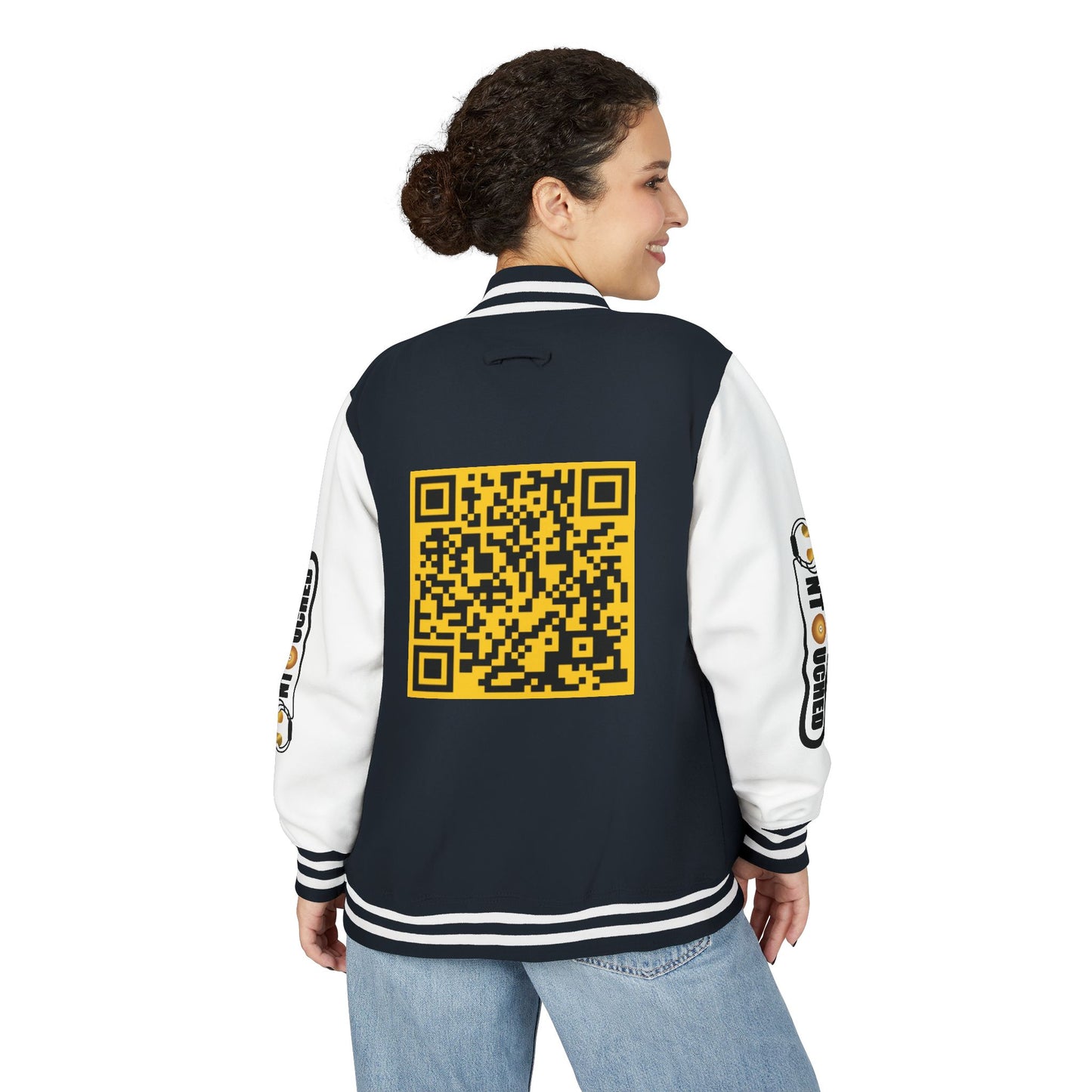 Stylish Unisex UNTOUCHED Letterman Jacket with QR Code Design