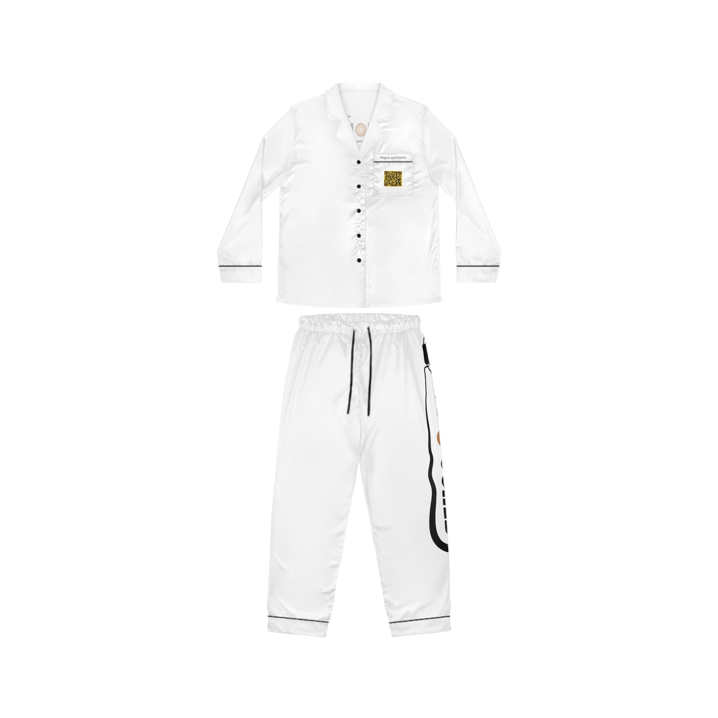 Women's UNTOUCHED Satin Pajamas with Gold Graphic Design - Perfect for Relaxation and Sleepwear