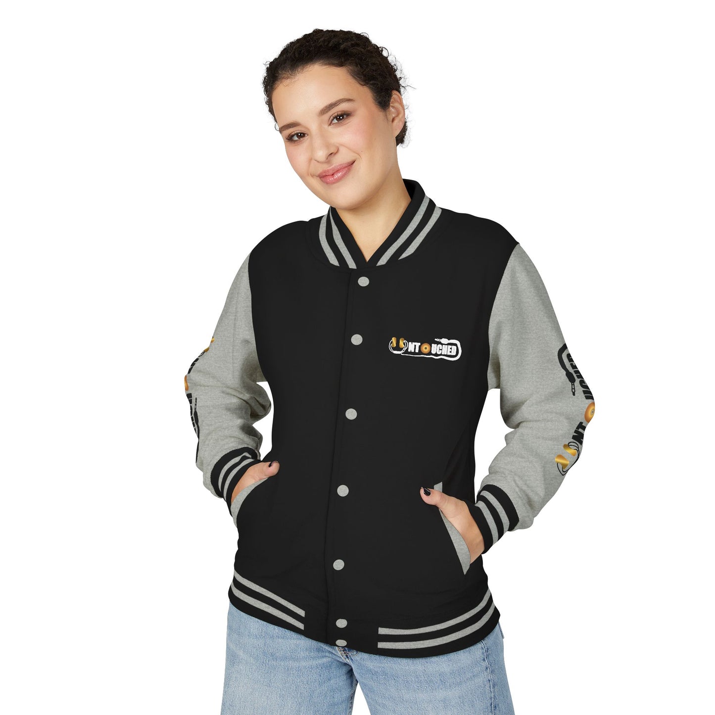 Stylish Unisex UNTOUCHED Letterman Jacket with QR Code Design