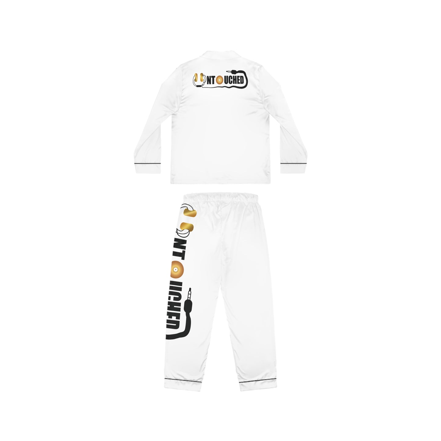 Women's UNTOUCHED Satin Pajamas with Gold Graphic Design - Perfect for Relaxation and Sleepwear