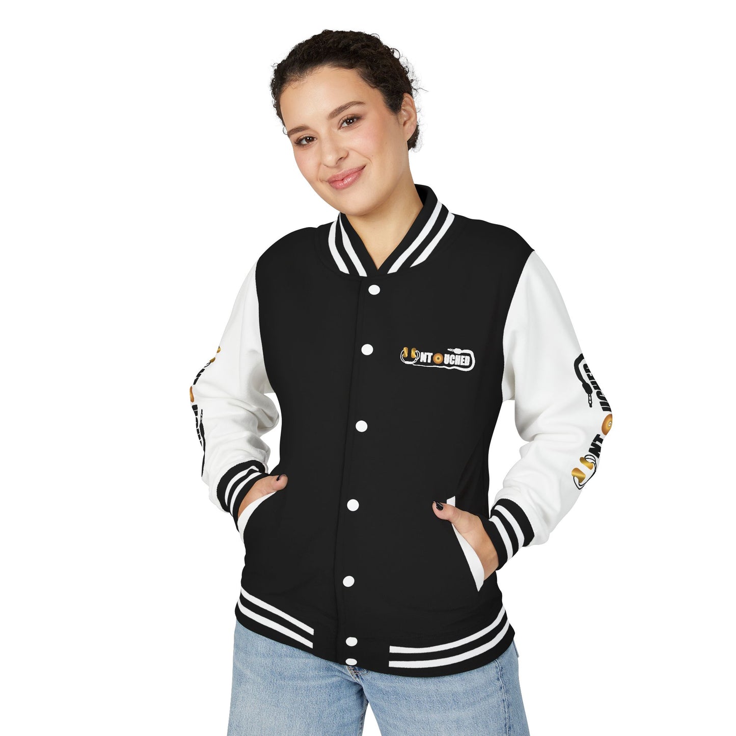 Stylish Unisex UNTOUCHED Letterman Jacket with QR Code Design