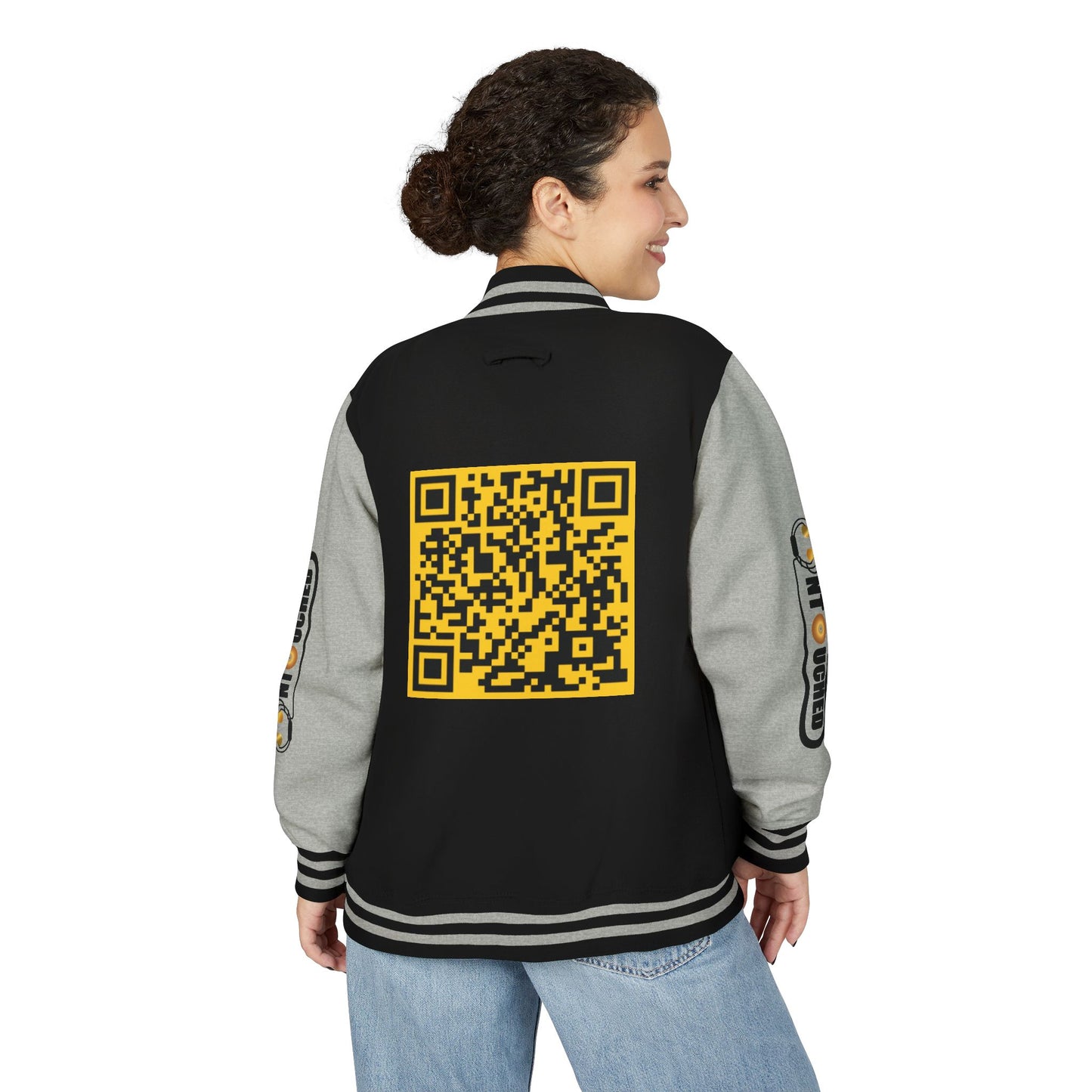 Stylish Unisex UNTOUCHED Letterman Jacket with QR Code Design
