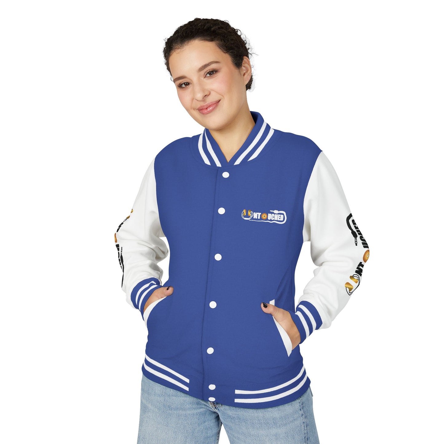 Stylish Unisex UNTOUCHED Letterman Jacket with QR Code Design