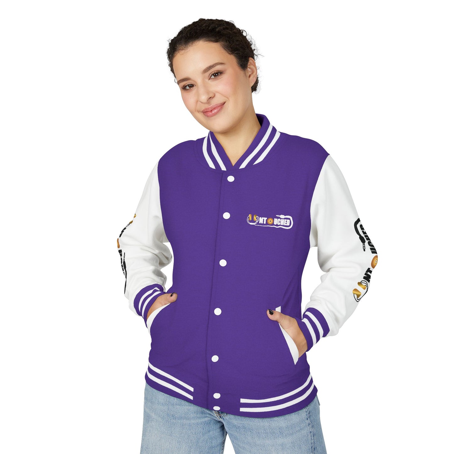 Stylish Unisex UNTOUCHED Letterman Jacket with QR Code Design