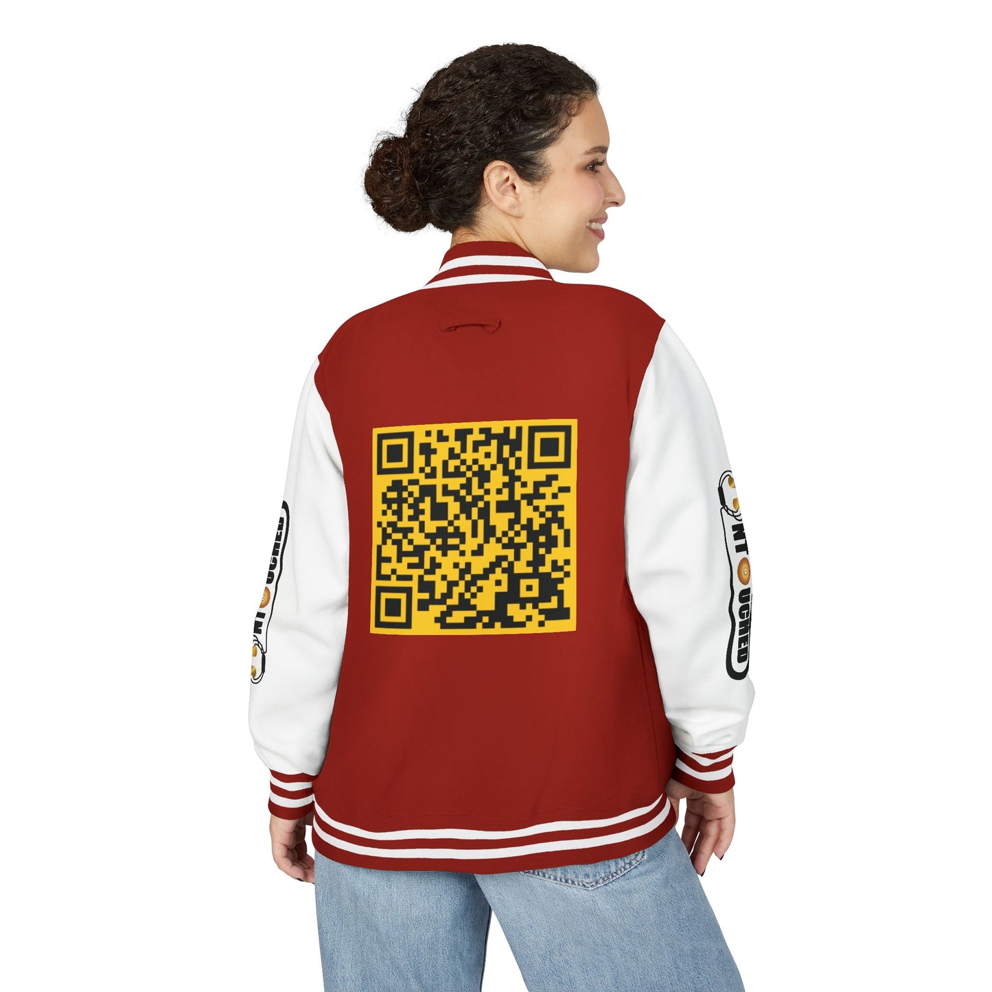 Stylish Unisex UNTOUCHED Letterman Jacket with QR Code Design