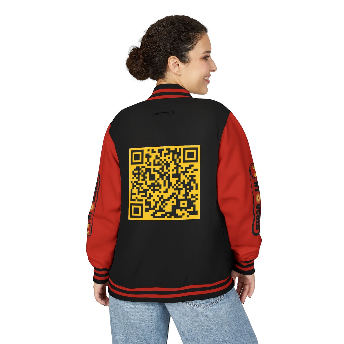 Stylish Unisex UNTOUCHED Letterman Jacket with QR Code Design