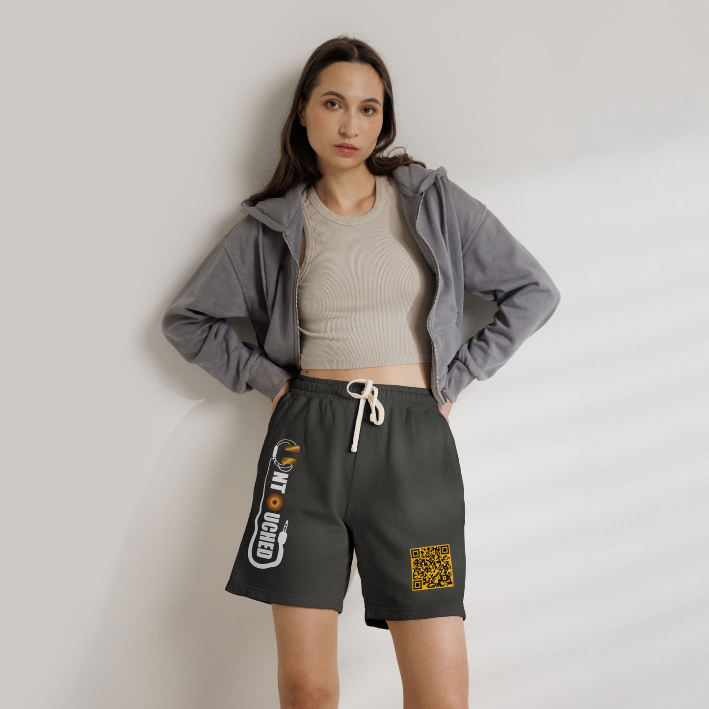 Lightweight Fleece Sweat Shorts with QR Code Accent