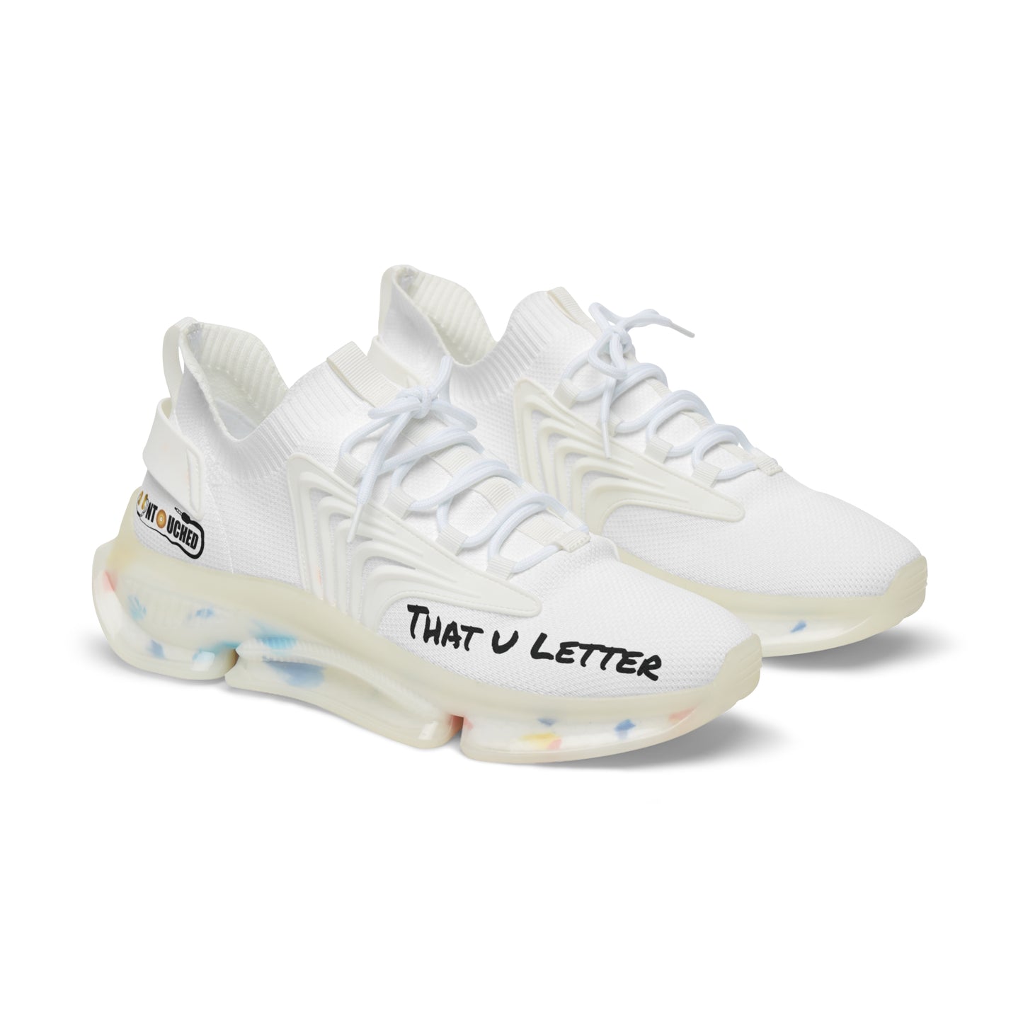 White UNTOUCHED Men's Mesh Sneakers 'That U Letter'