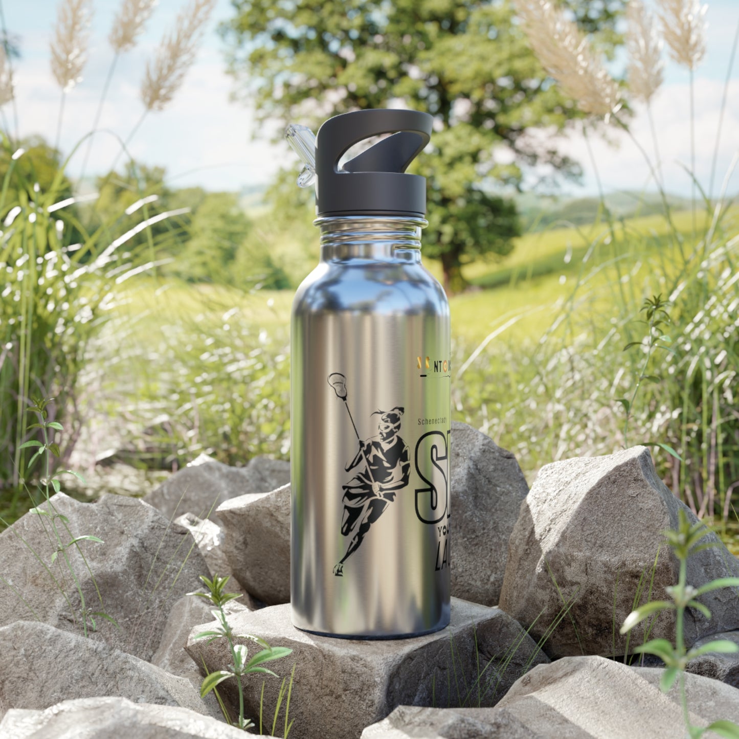SMS Stainless Steel Water Bottle with Straw - 20oz Youth Ladies Lacrosse