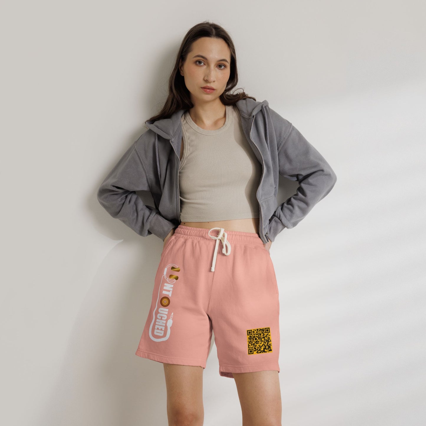 Lightweight Fleece Sweat Shorts with QR Code Accent