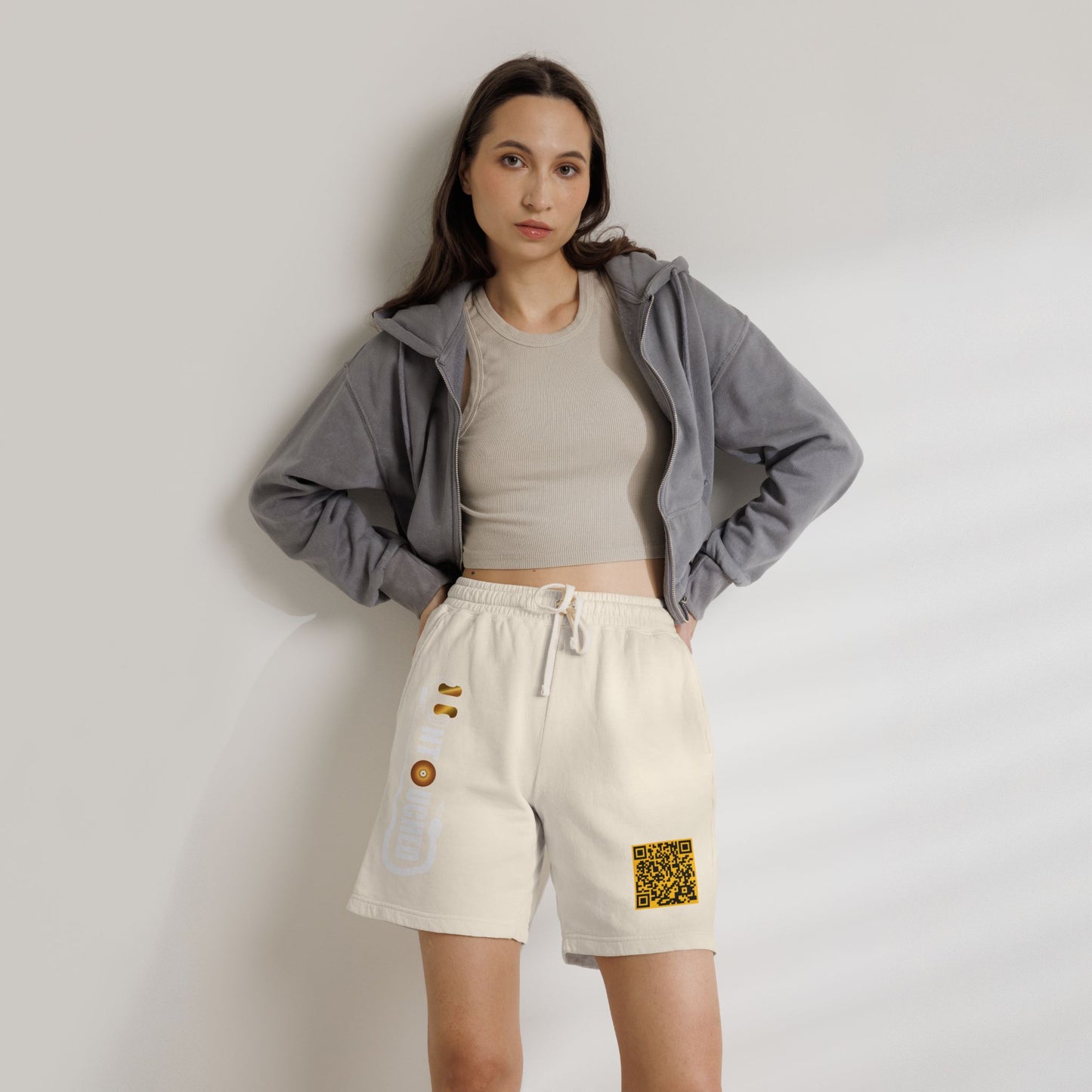 Lightweight Fleece Sweat Shorts with QR Code Accent