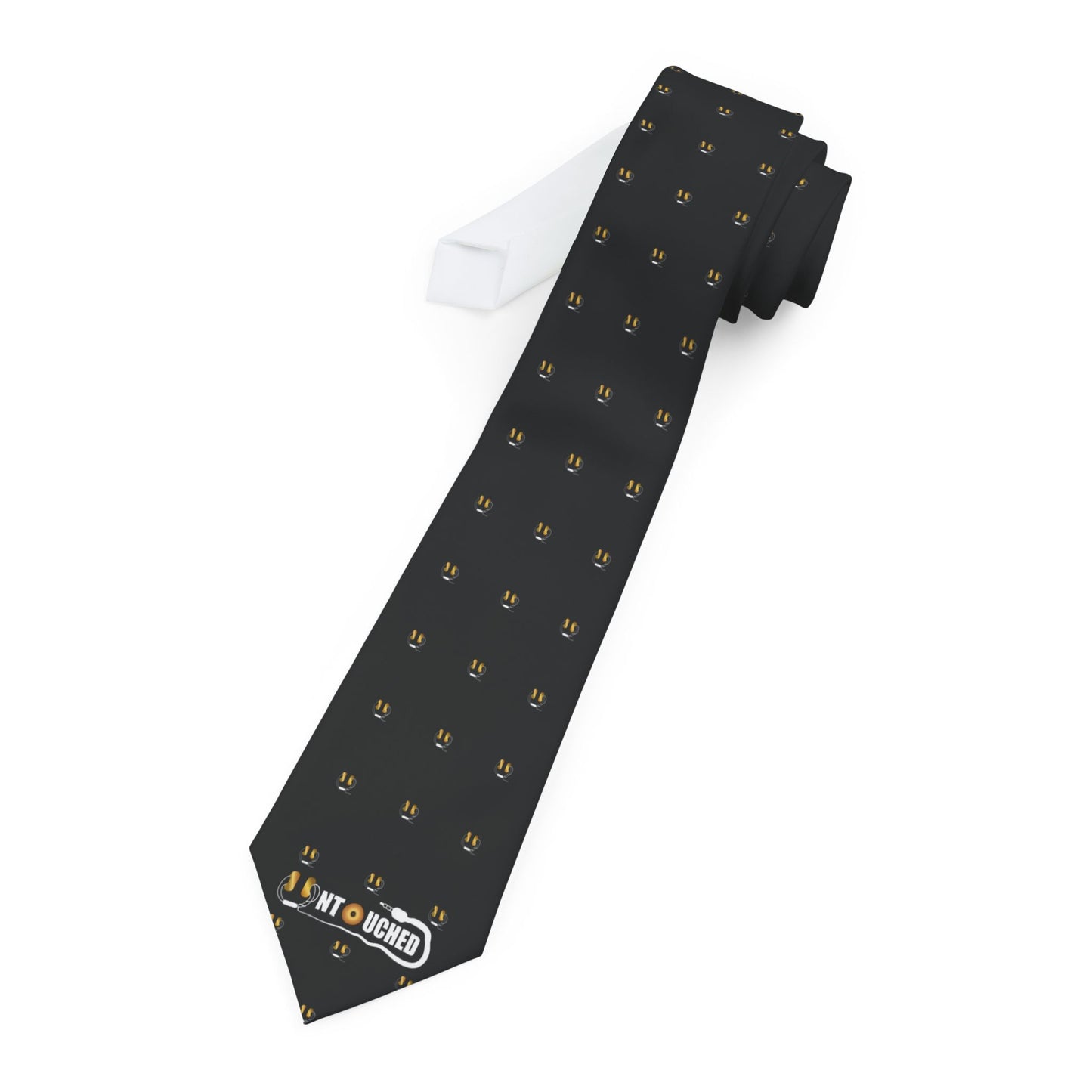 Classic Black Necktie with Gold Crest Pattern — Subtle Formal Wear for Work & Events