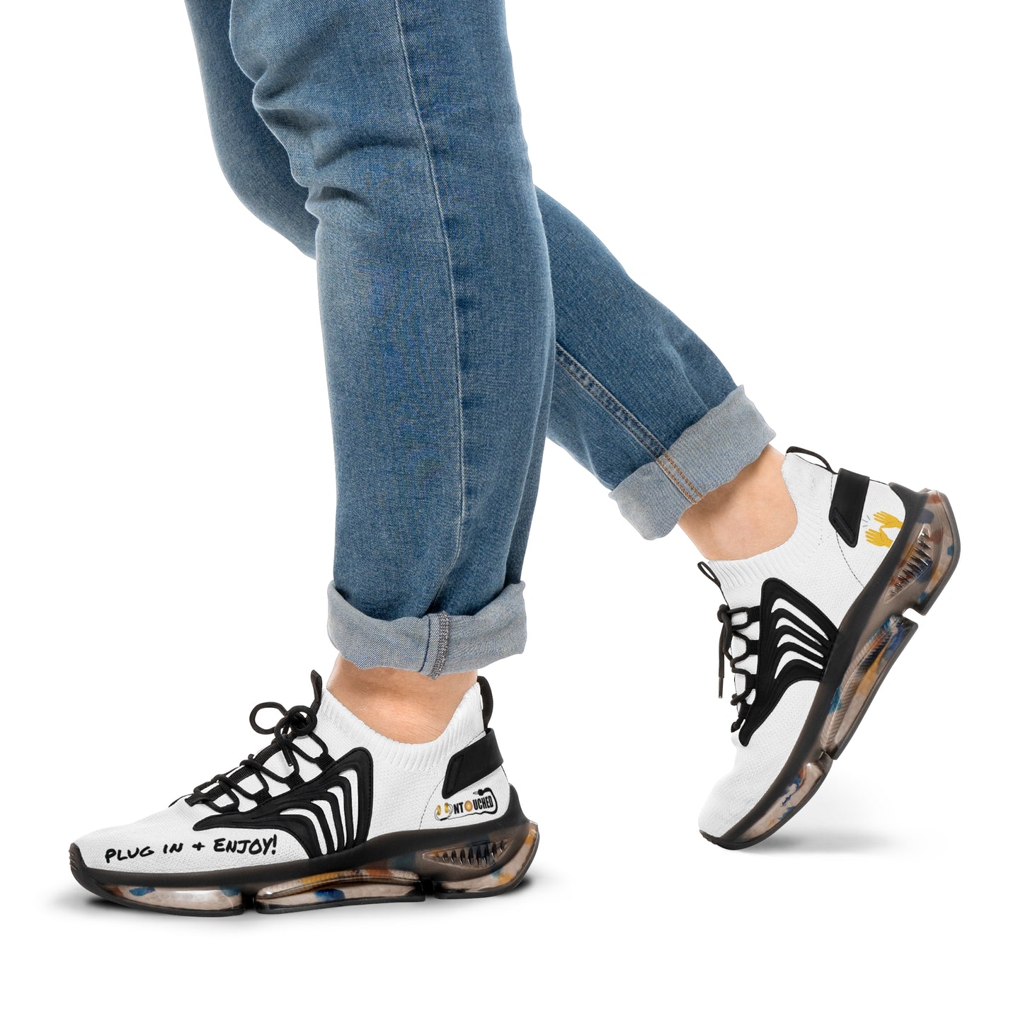White UNTOUCHED Men's Mesh Sneakers 'That U Letter'