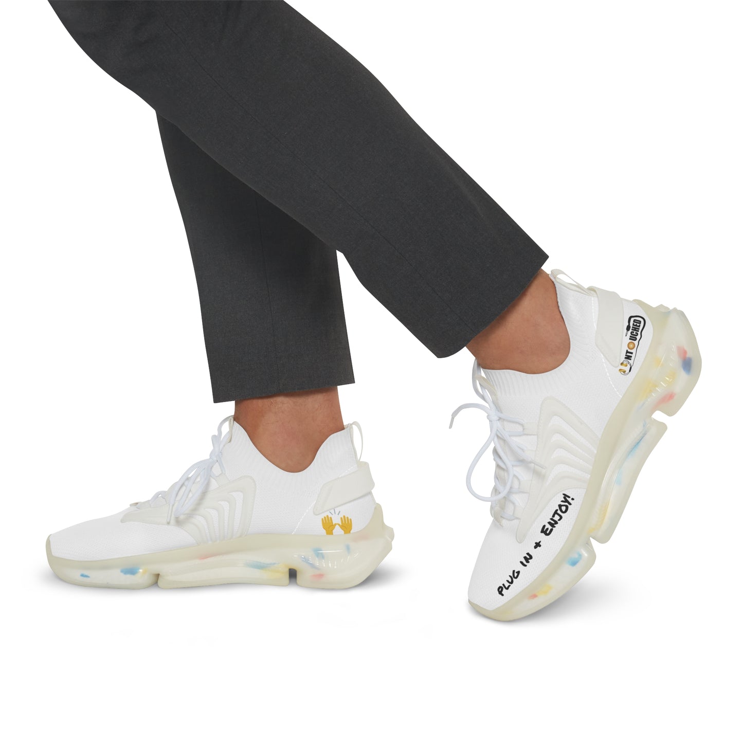 White UNTOUCHED Men's Mesh Sneakers 'That U Letter'