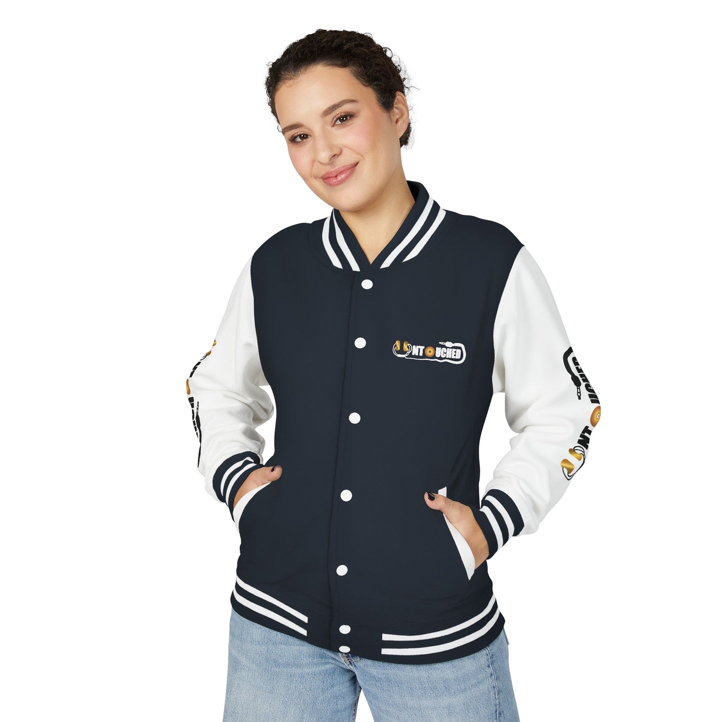 Stylish Unisex UNTOUCHED Letterman Jacket with QR Code Design