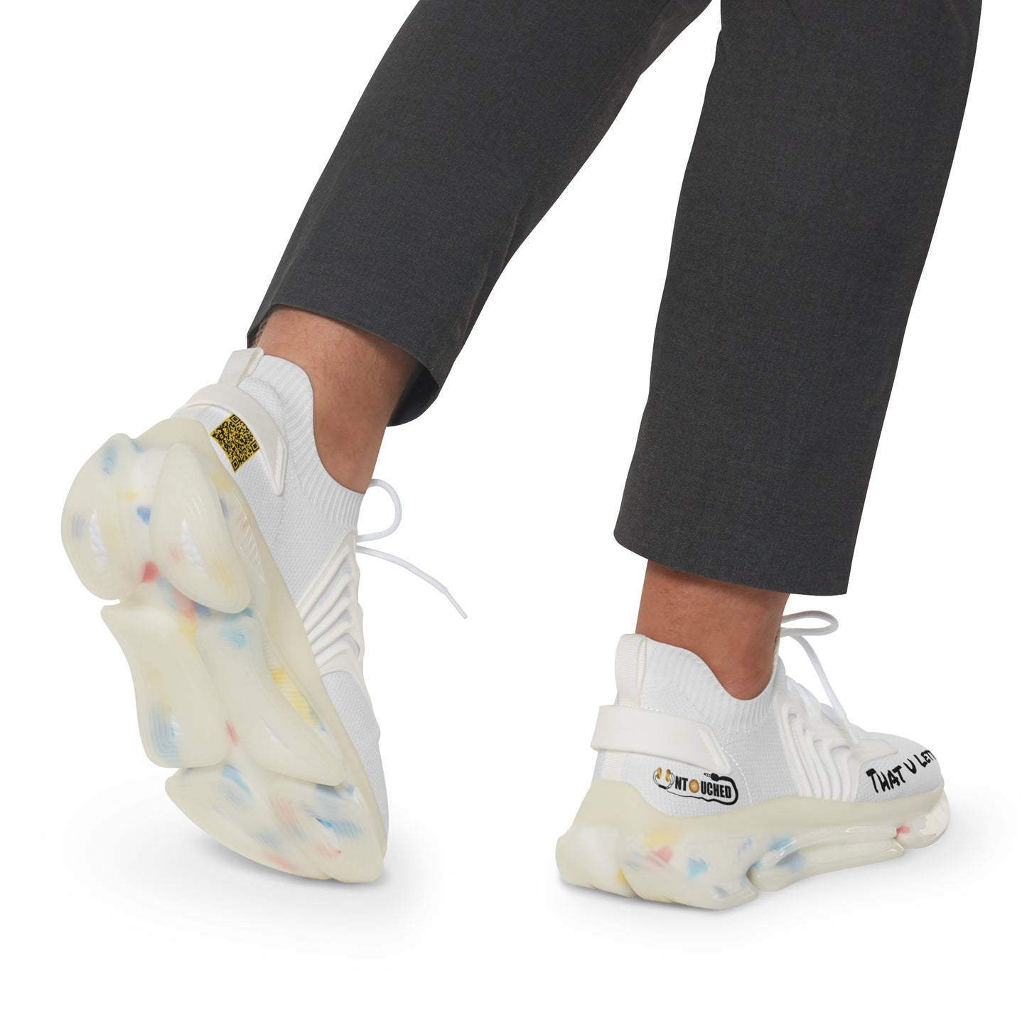 White UNTOUCHED Men's Mesh Sneakers 'That U Letter'