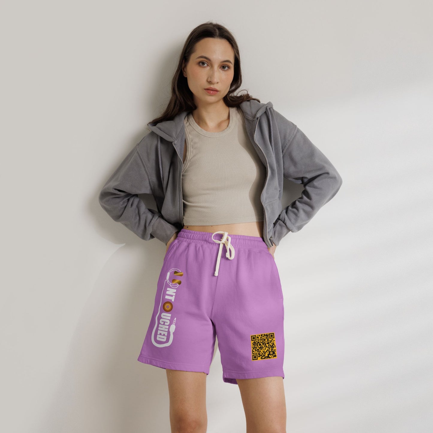 Lightweight Fleece Sweat Shorts with QR Code Accent