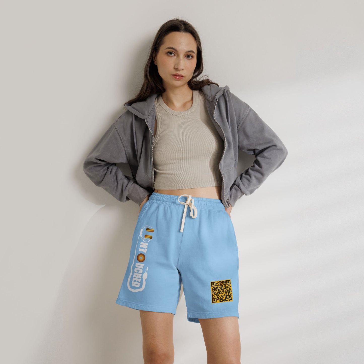 Lightweight Fleece Sweat Shorts with QR Code Accent