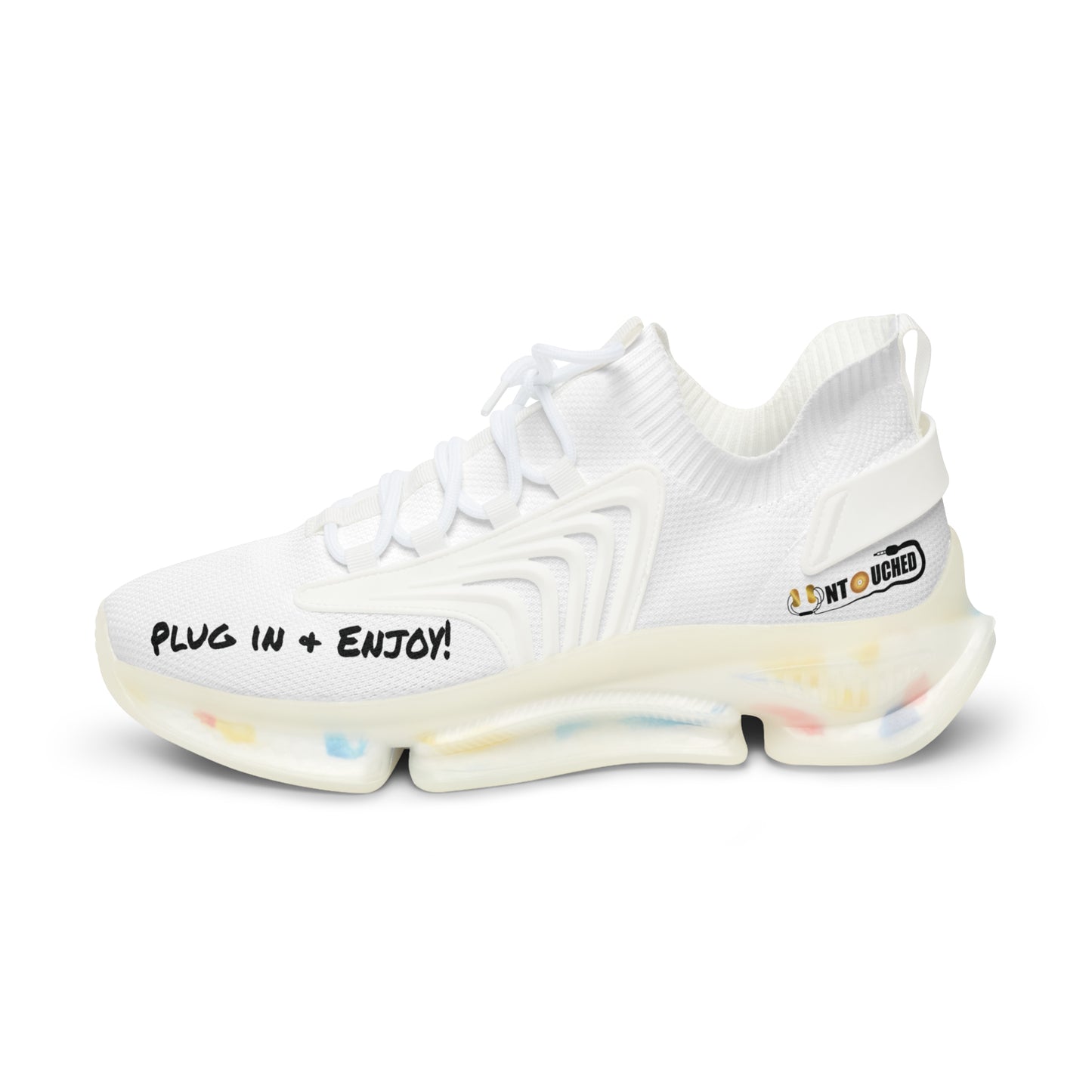 White UNTOUCHED Men's Mesh Sneakers 'That U Letter'