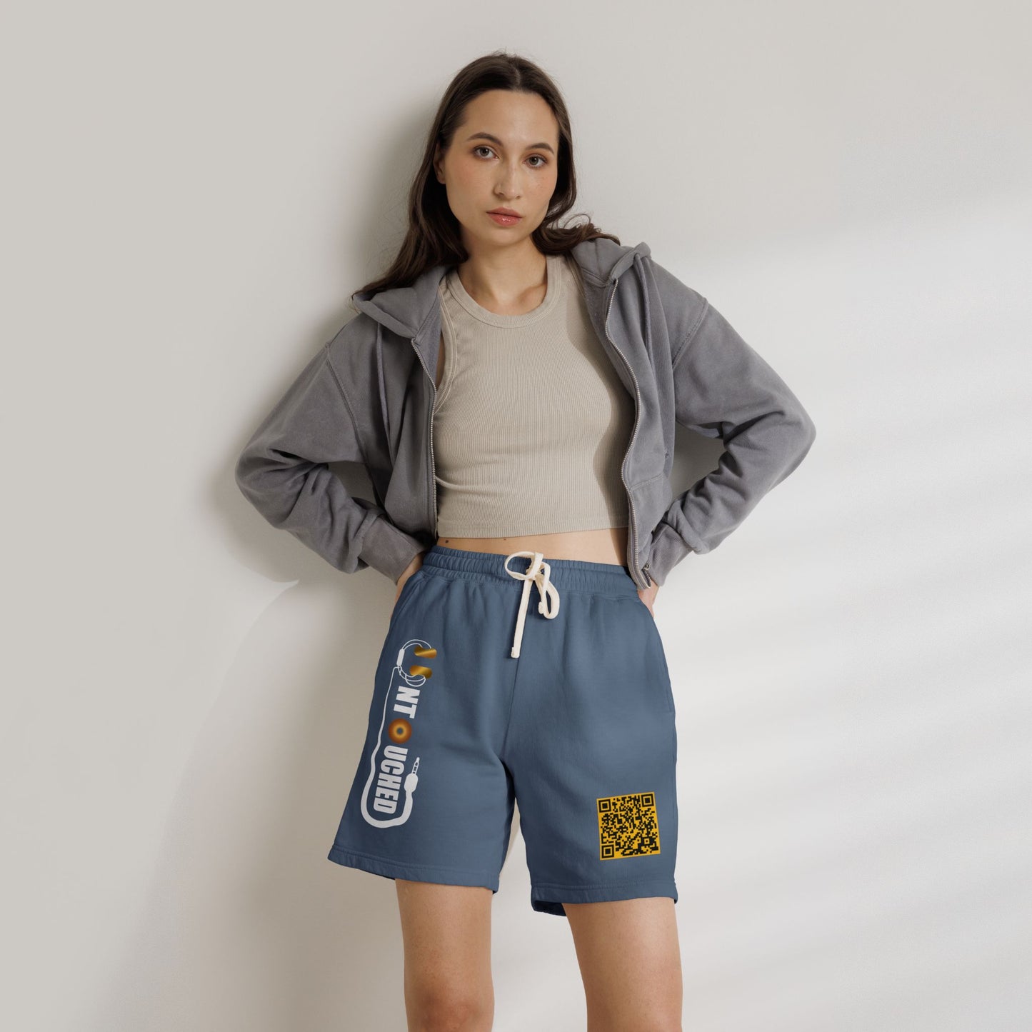 Lightweight Fleece Sweat Shorts with QR Code Accent