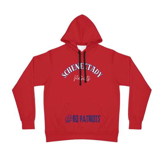 Schenectady Patriots Varsity Athletic Hoodie, Casual Red Hoodie, Sporty Sweatshirt, Team Spirit Hoodie, Gifts for Sports Fans, Comfortable Hoodie