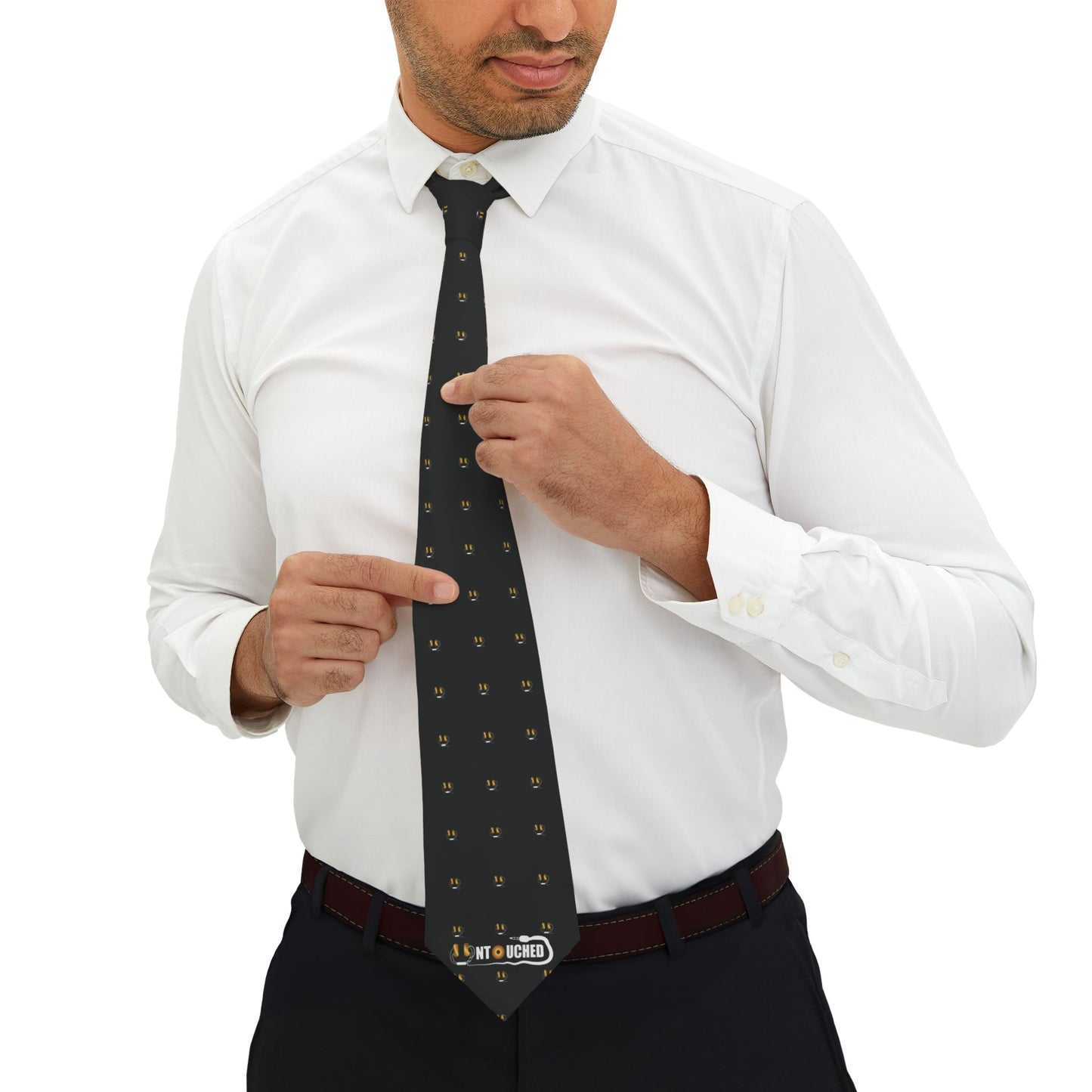 Classic Black Necktie with Gold Crest Pattern — Subtle Formal Wear for Work & Events